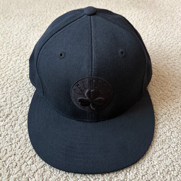 adidas Boston Celtics Black on Black Fitted Hat Cap NBA 7 3/8 - Picture 2 of 7